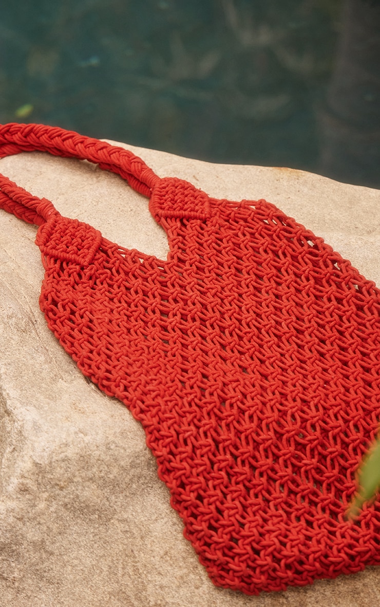 Red Crochet Detail Beach Tote Bag image 4