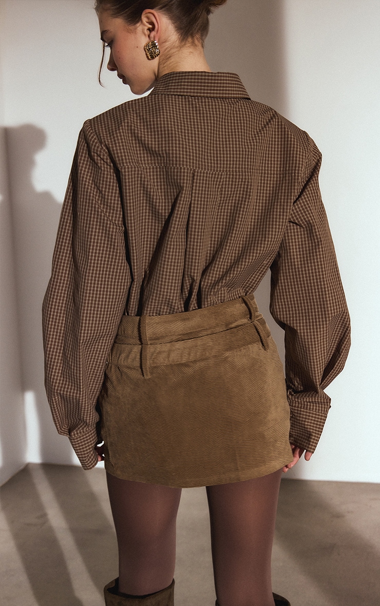 Brown Check Shoulder Pad Oversized Shirt  image 2