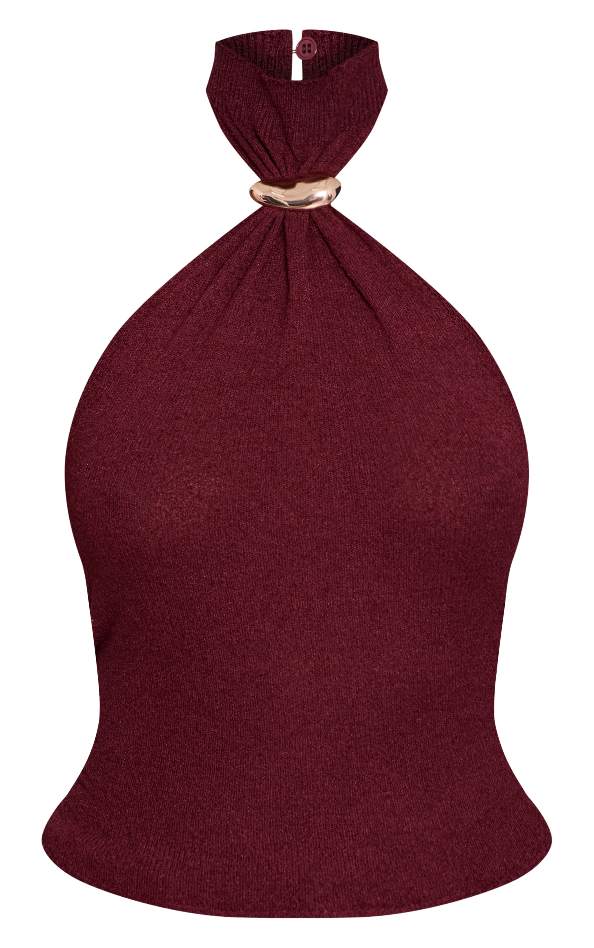Burgundy High Neck Cuff Detail Knitted Top image 5