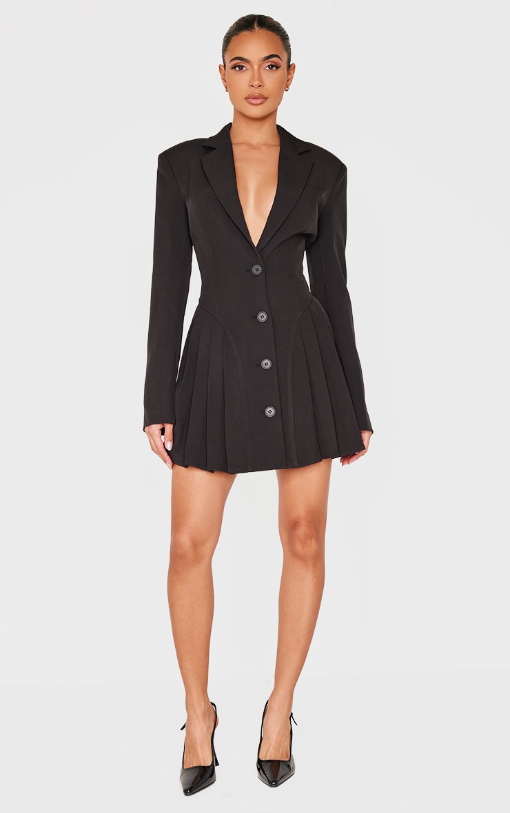 Black Pleated Blazer Mini Dress image 3
