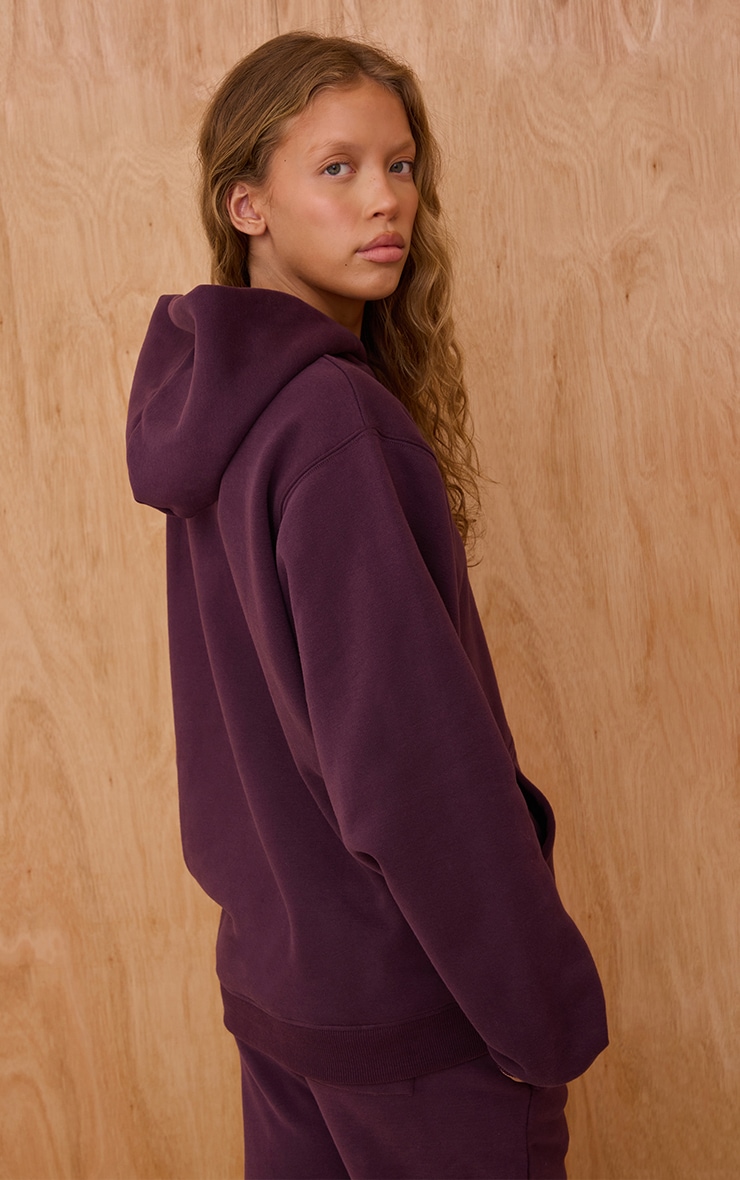 Plum Cotton Fleece Oversized Pull Over Hoodie image 2