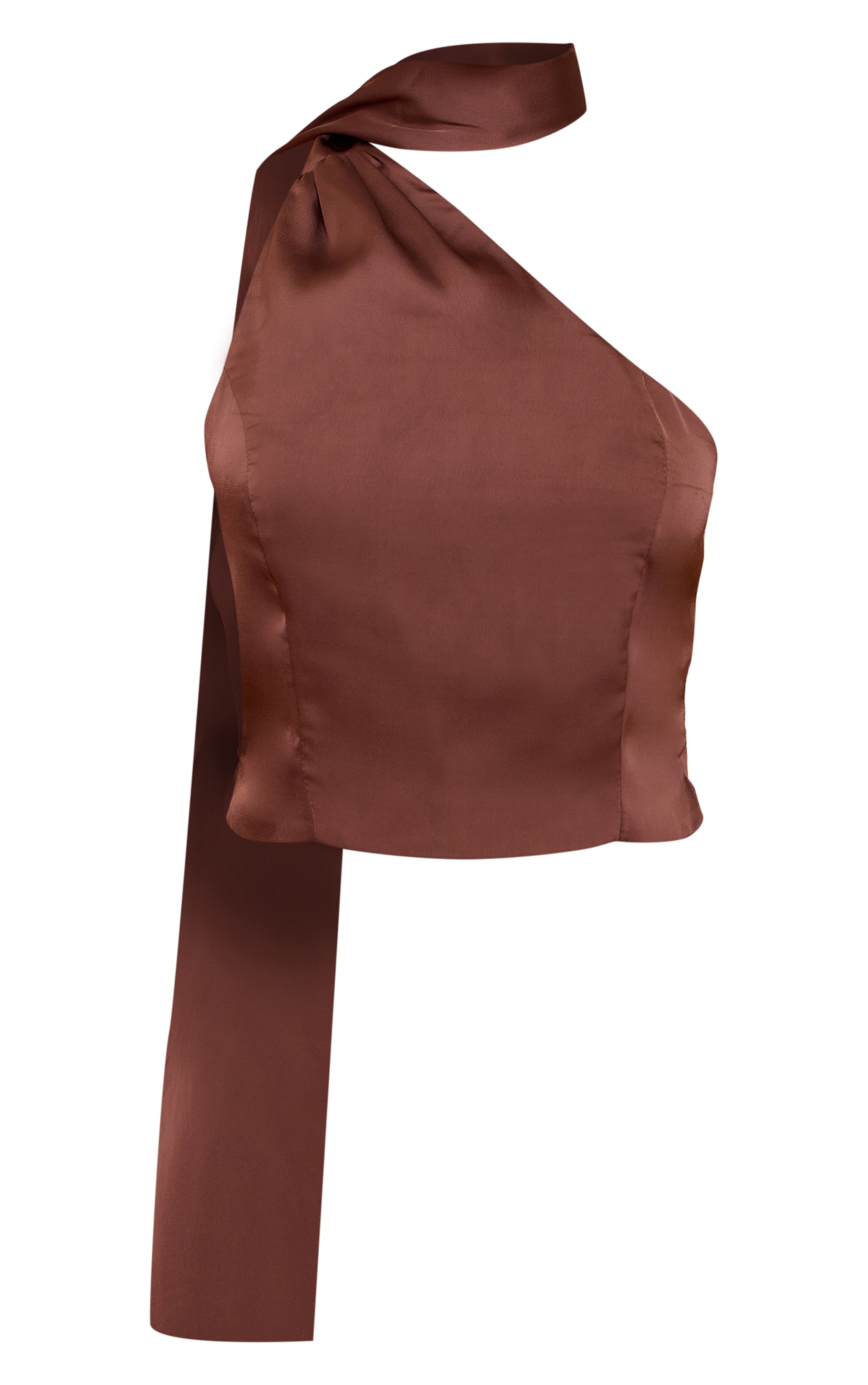 Dark Brown Satin Scarf Detail Crop Top image 5