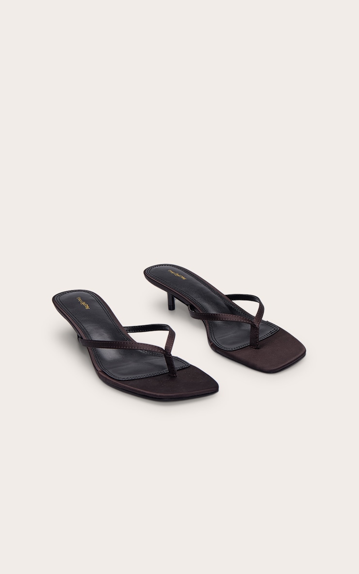 Chocolate Plum Satin Toe Thong Kitten Heel Mule image 3