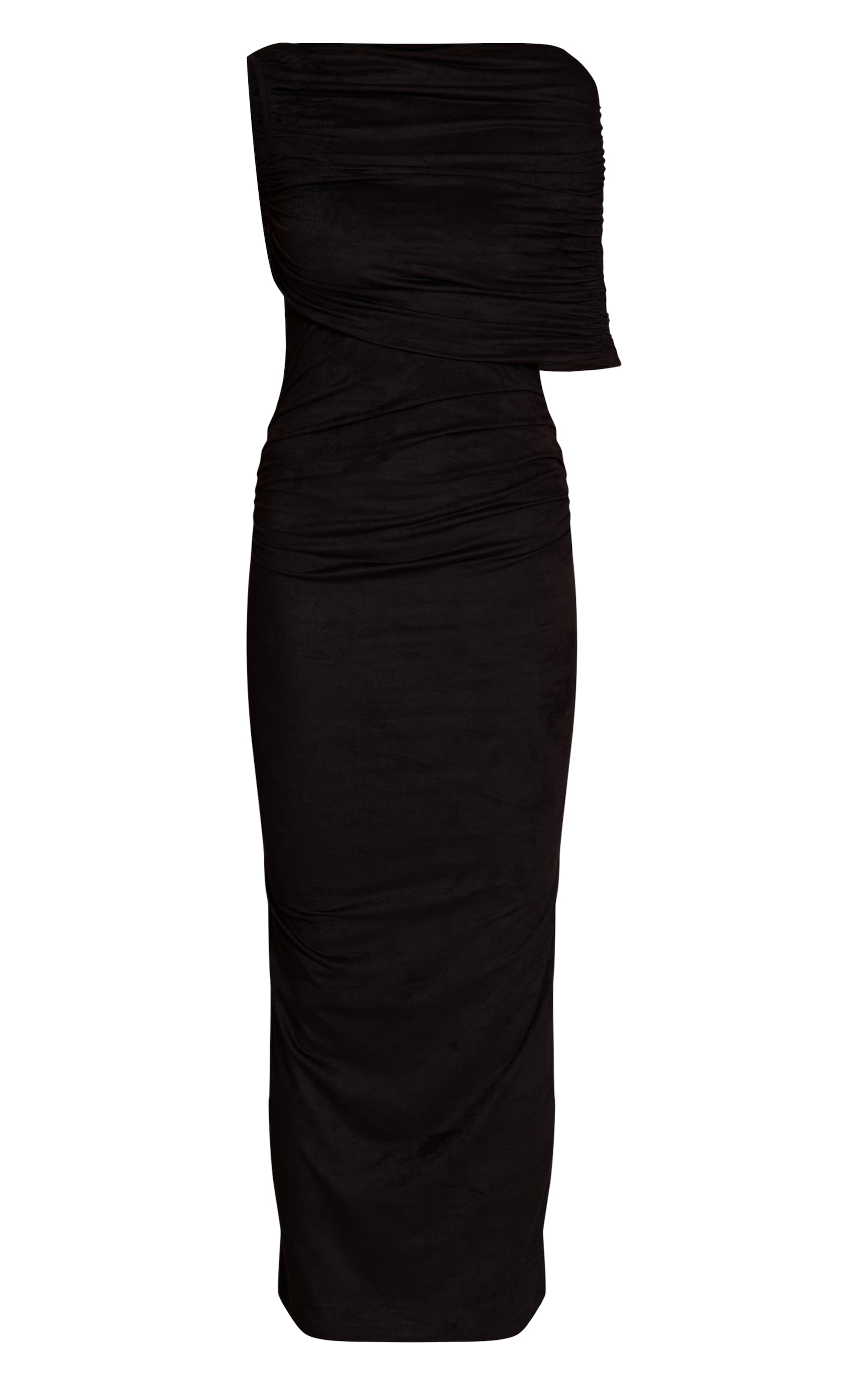 Black Faux Suede One Shoulder Drape Detail Maxi Dress image 5