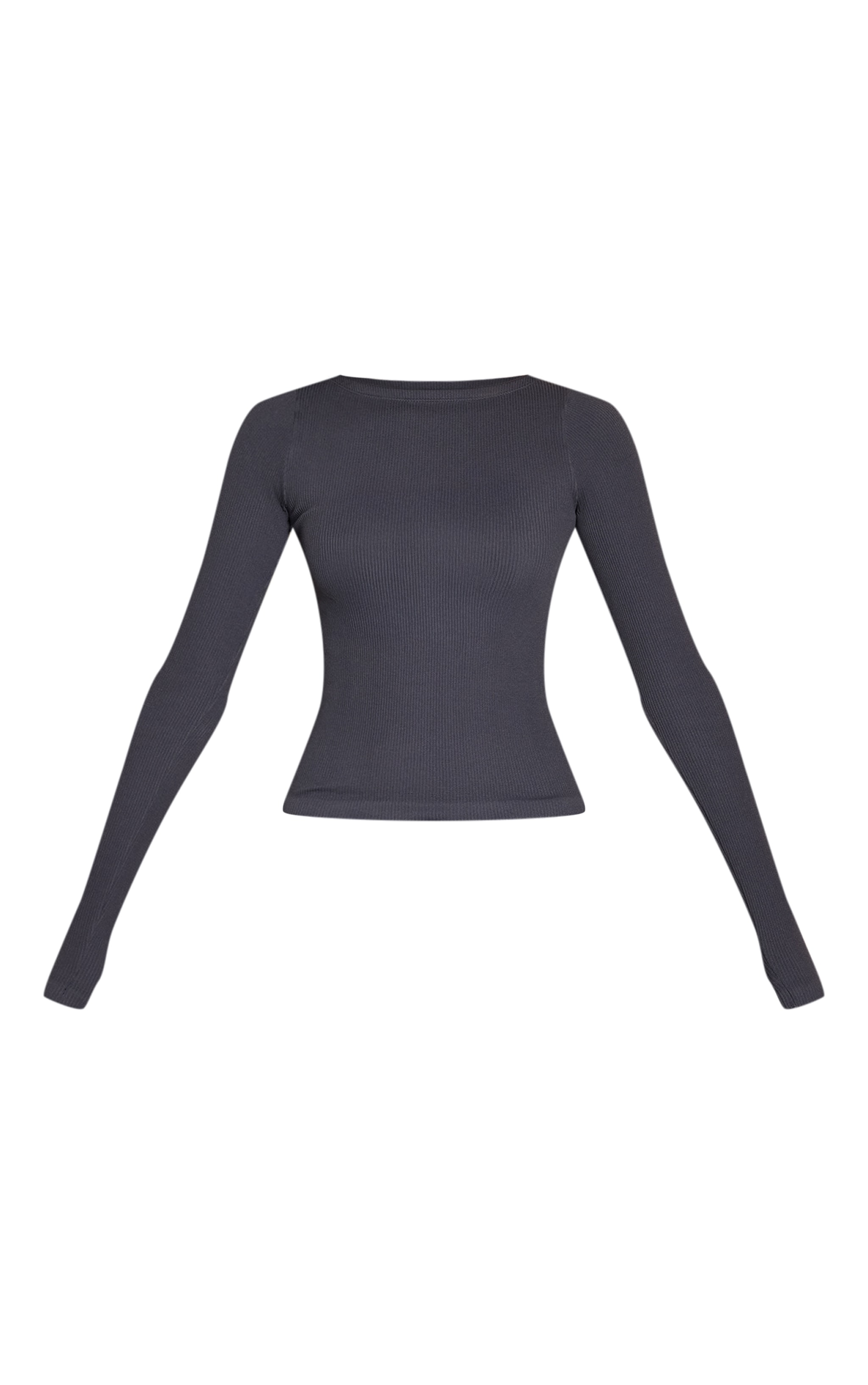 Navy Contour Rib Boat Neck Long Sleeve Top  image 5