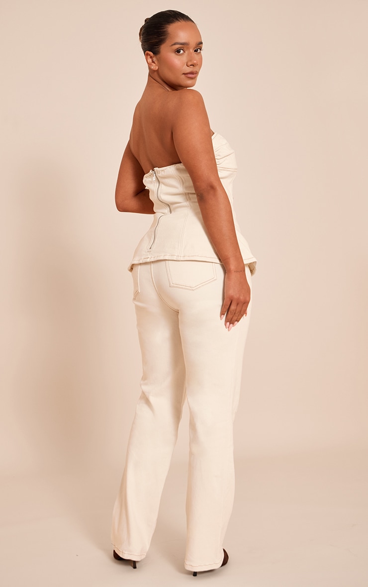 Shape ecru Stretch Denim High waisted Pintuck Adjustable Back Detail Jeans image 3
