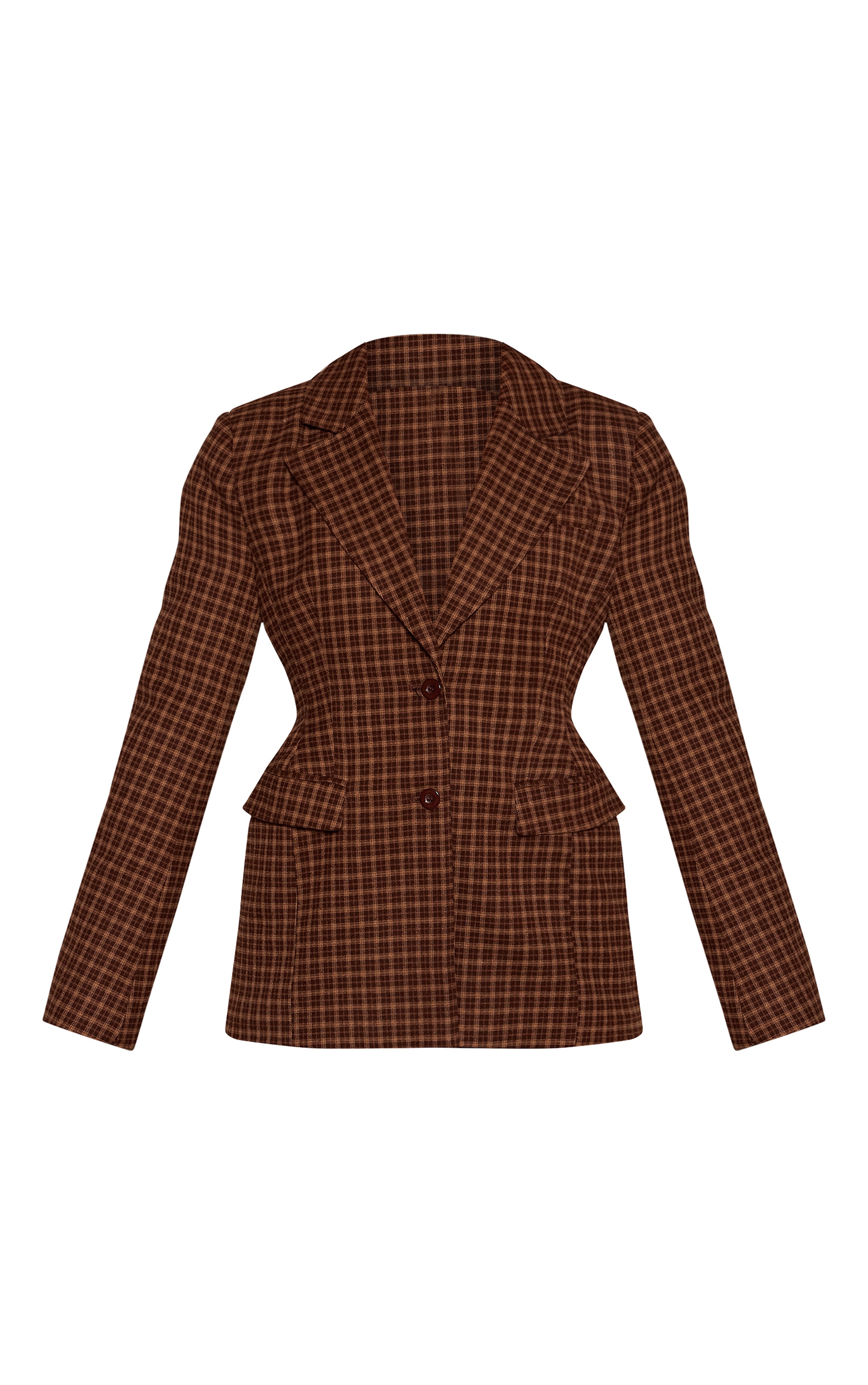 Brown Check Moulded Hip Cinch Waist Blazer image 5