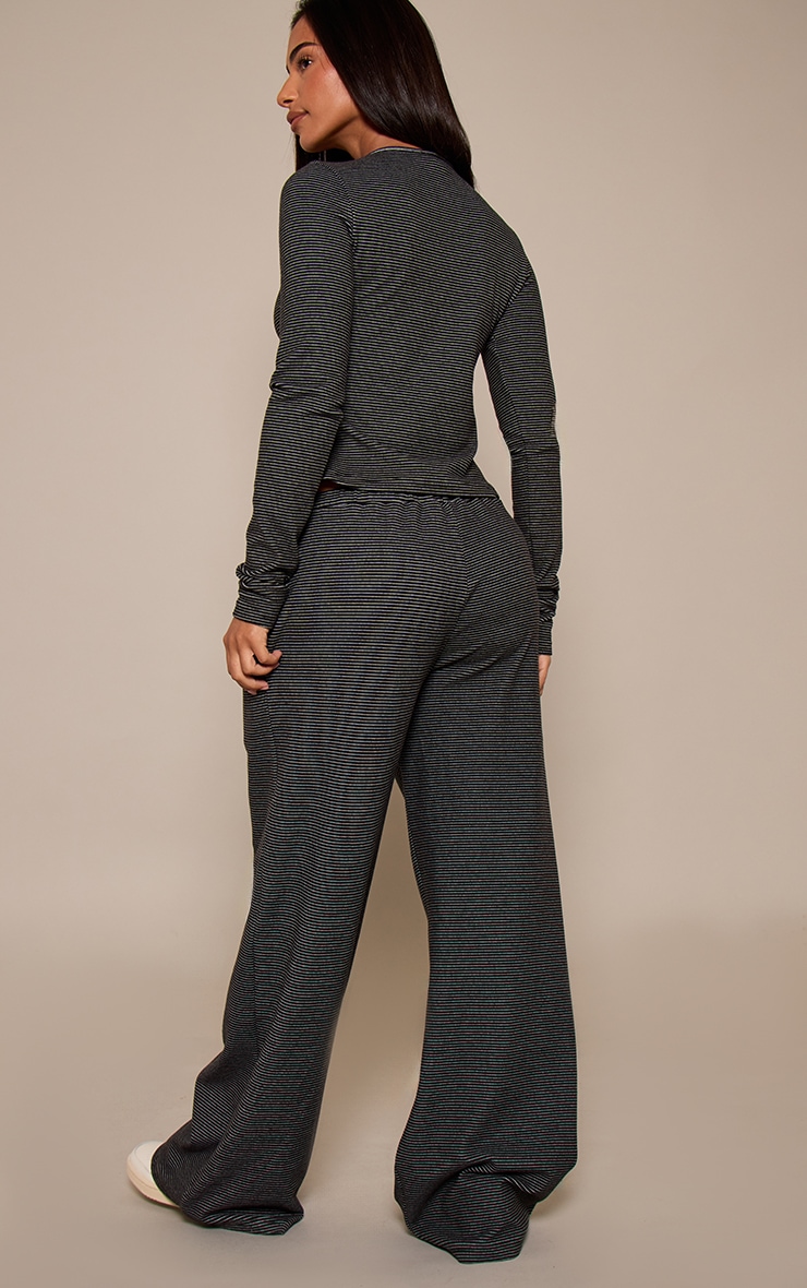 Petite Black Stripe Ribbed Elasticated Waist Wide Leg Trousers  image 3