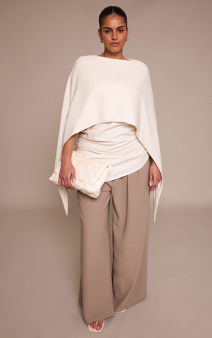 Plus Ecru Woven Cape Detail Ruched Long Top image 3