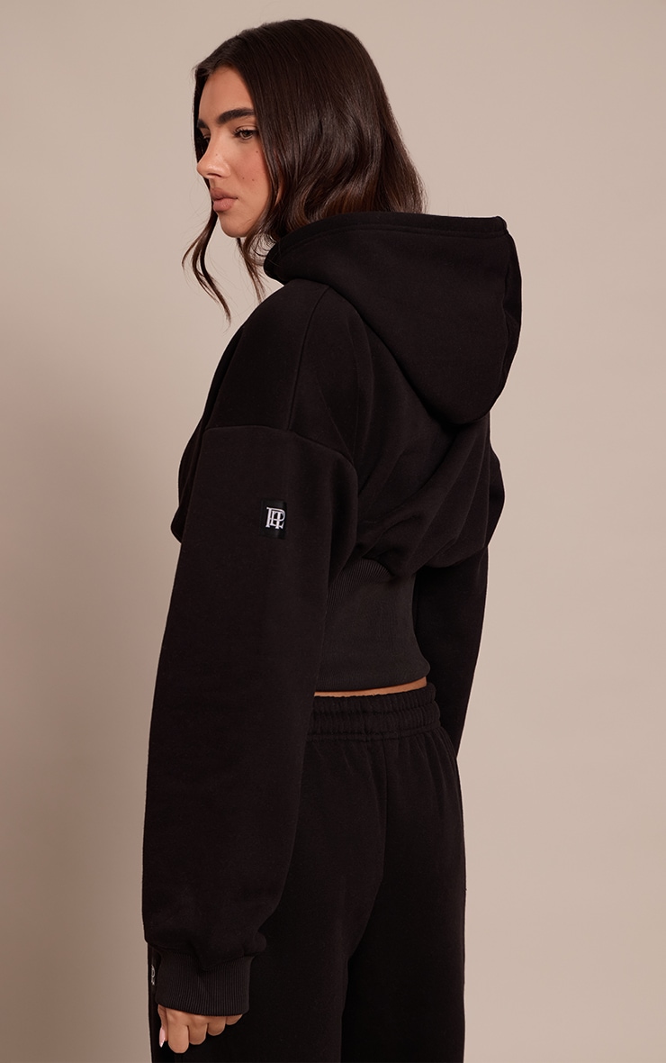Black PLT Tab Cinched Waist Crop Hoodie image 2