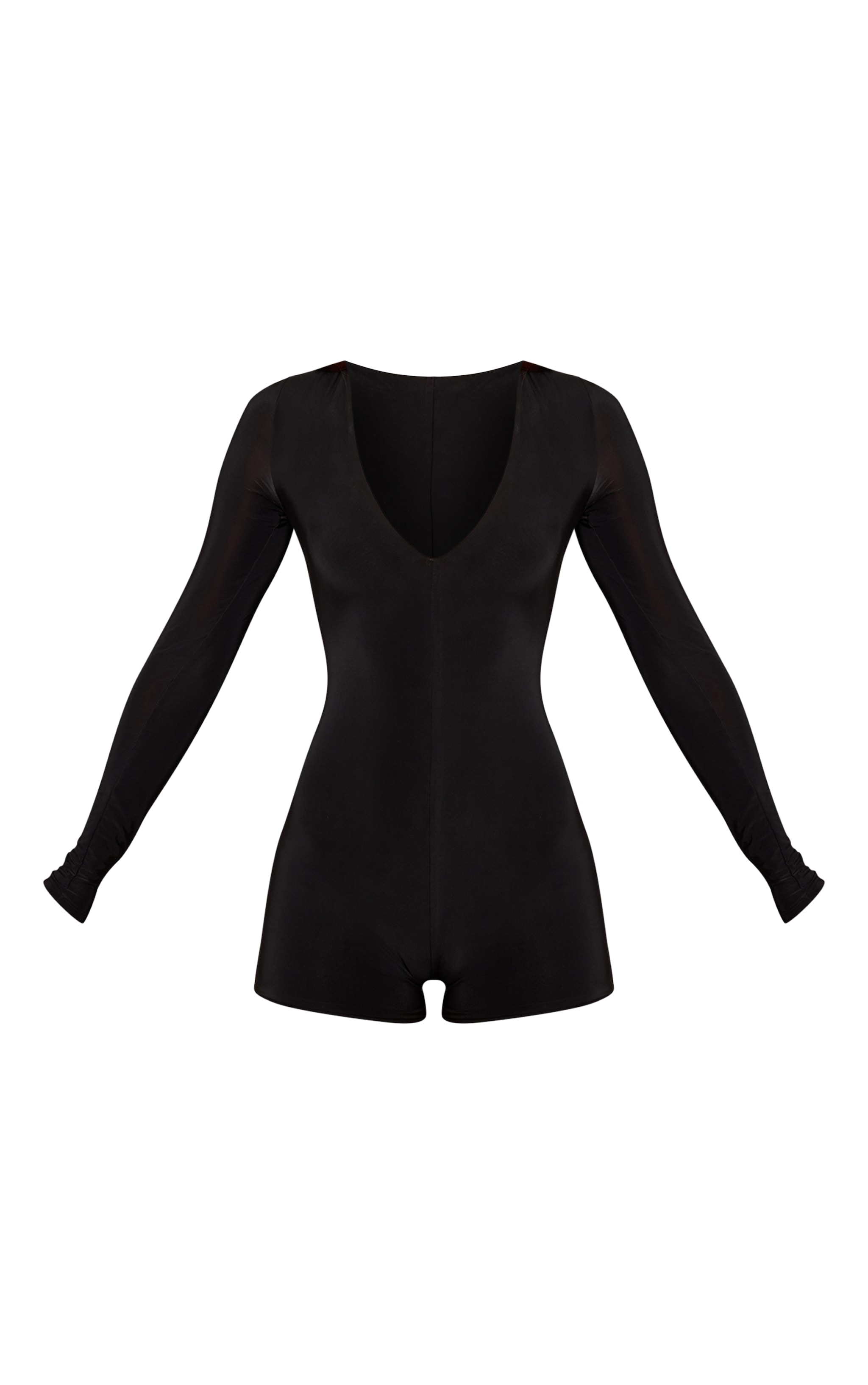 Black Slinky V Neck Long Sleeve Unitard image 5