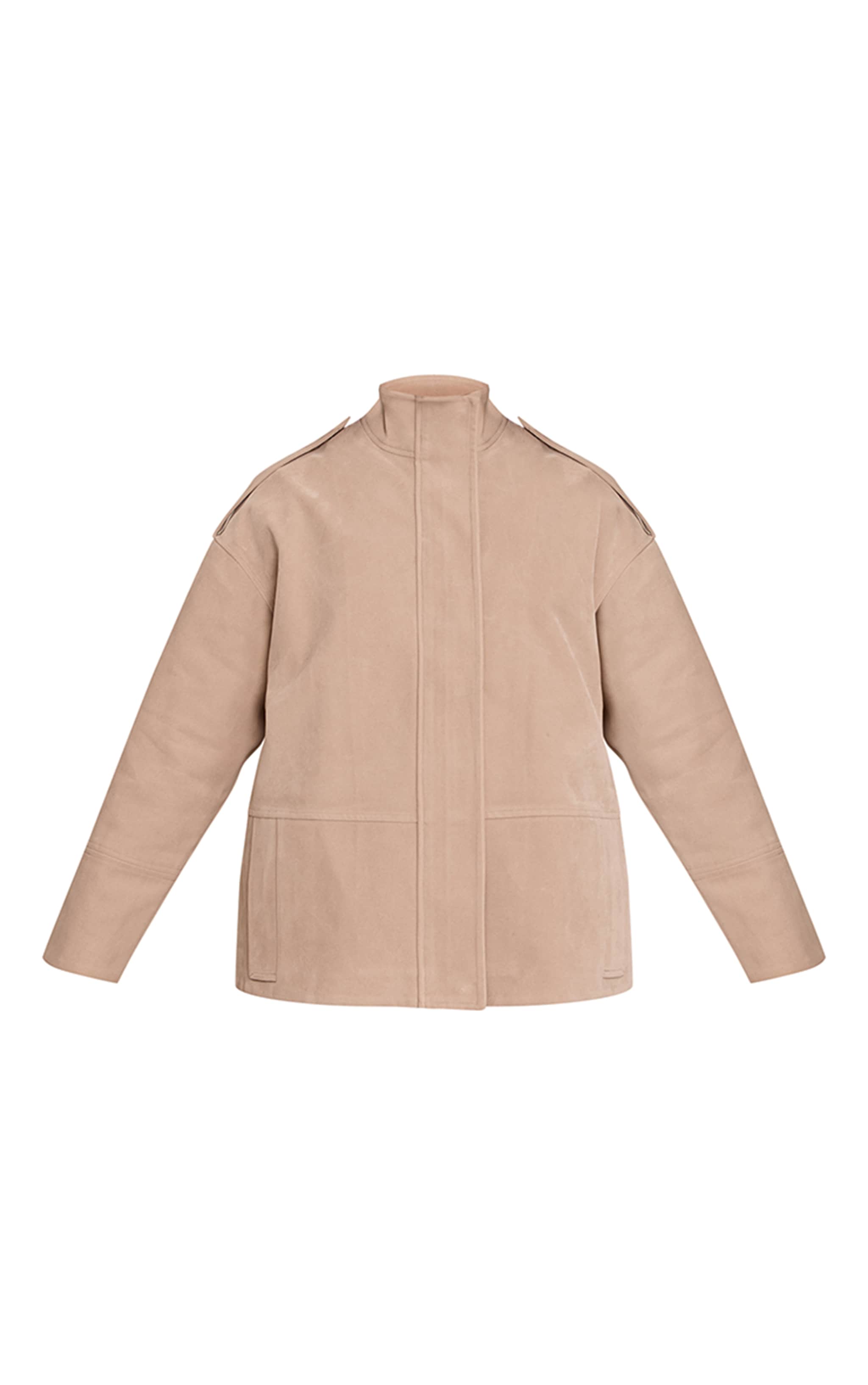 Stone Funnel Neck Concealed Placket Longline Suede Jacket  image 5