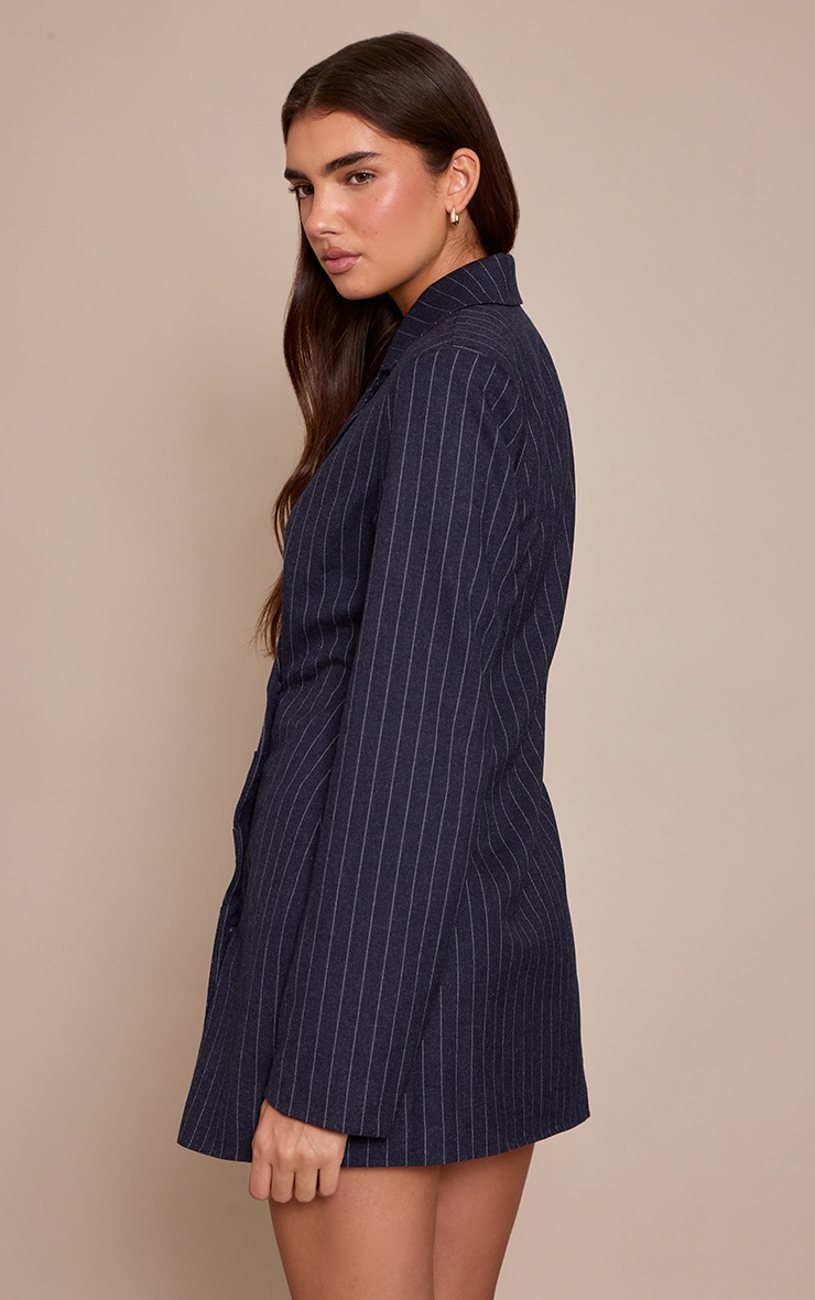 Navy Pinstripe Pleat Detail Blazer Dress image 2