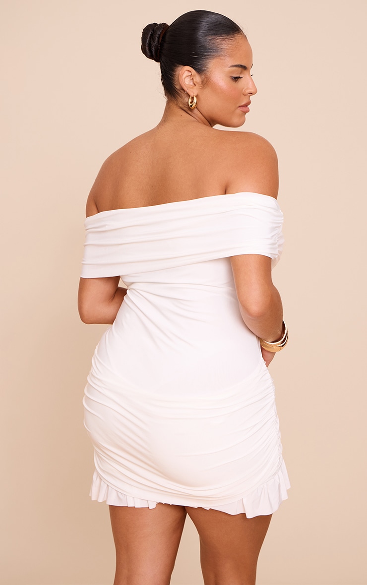 Plus Robe mi-longue doublée crème à col bardot et empiècement image 2