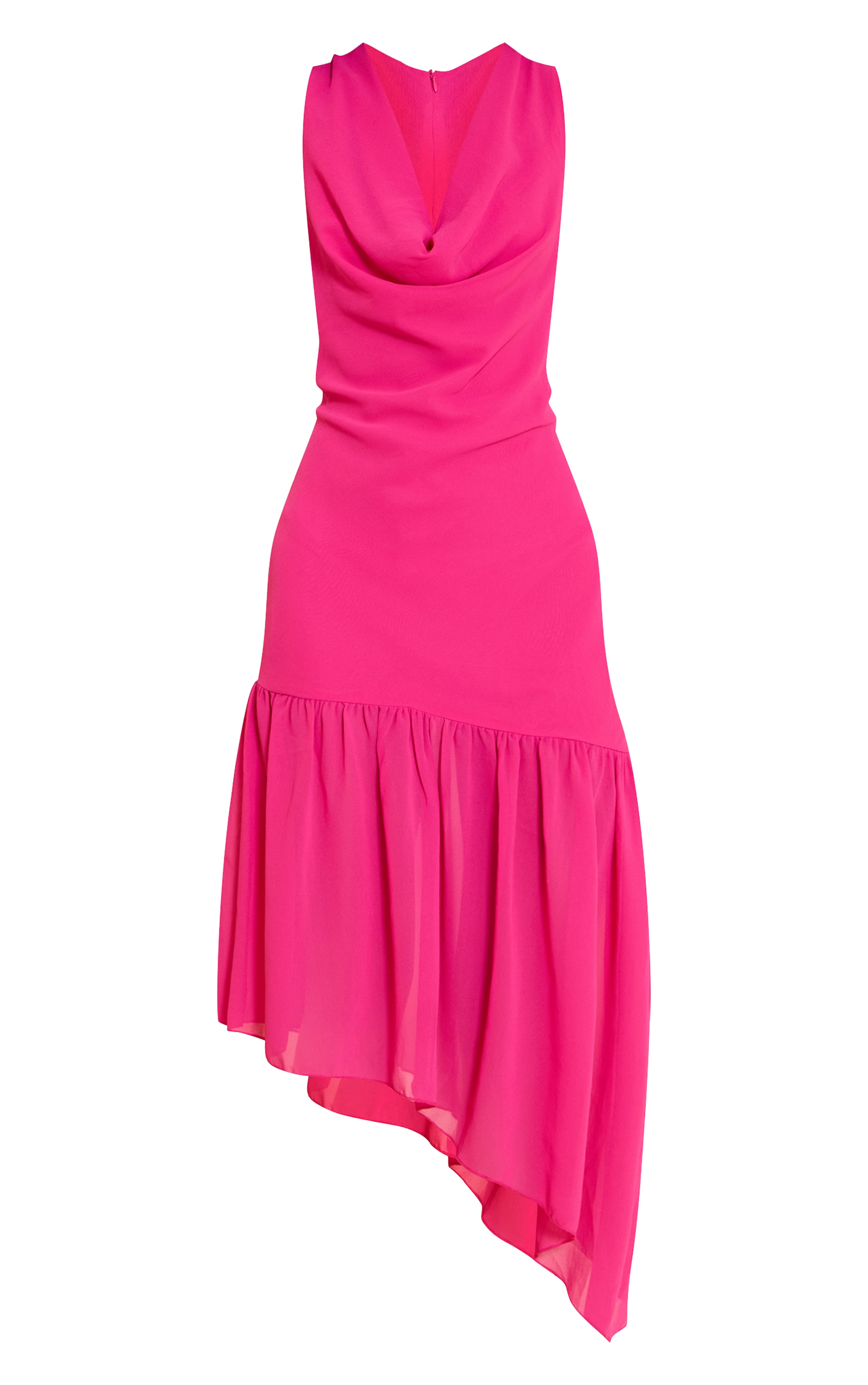 Fuschia Chiffon Drape Detail Asymmetric Midaxi Dress image 5