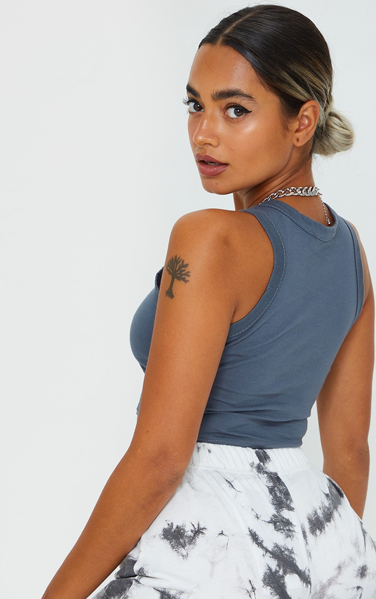 Petite Grey Marl Cotton Racer Neck Crop Top image 2