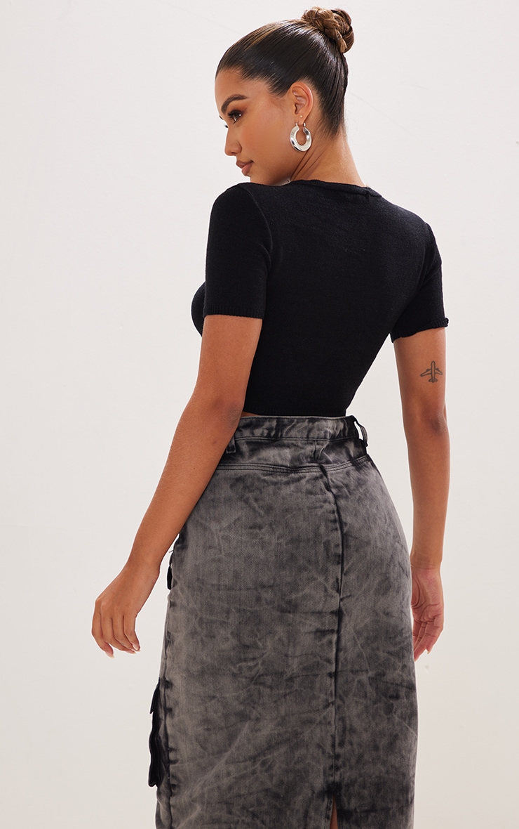 Black Soft Knitted Short Sleeve Crop Top Knitwear PLT IRE