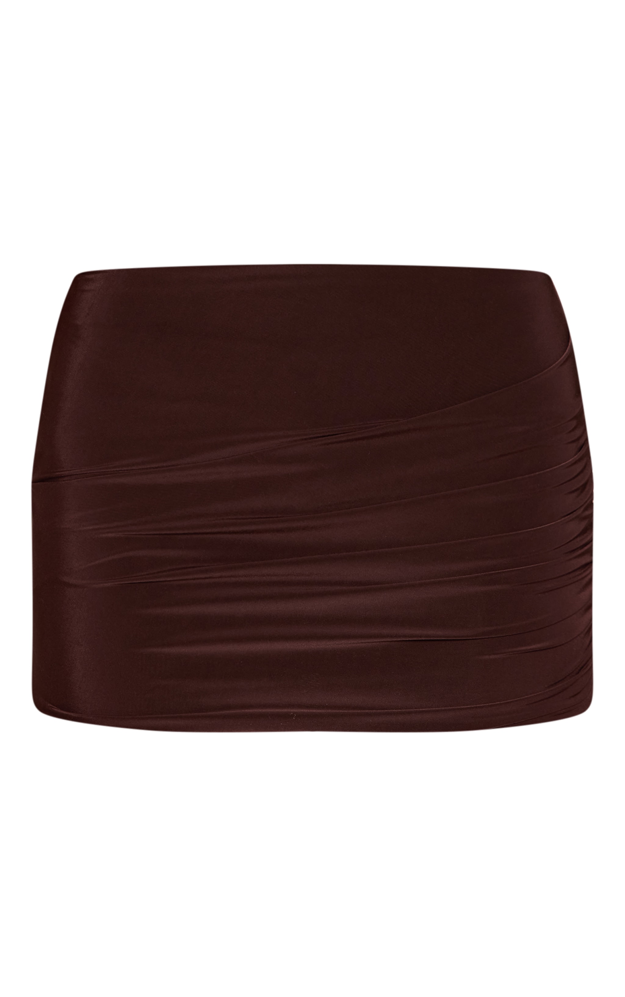 Dark Brown Slinky Low Rise Ruched Mini Skirt image 6
