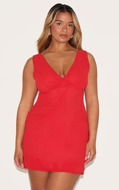Shape Red Chiffon Plunge Front Mini Dress