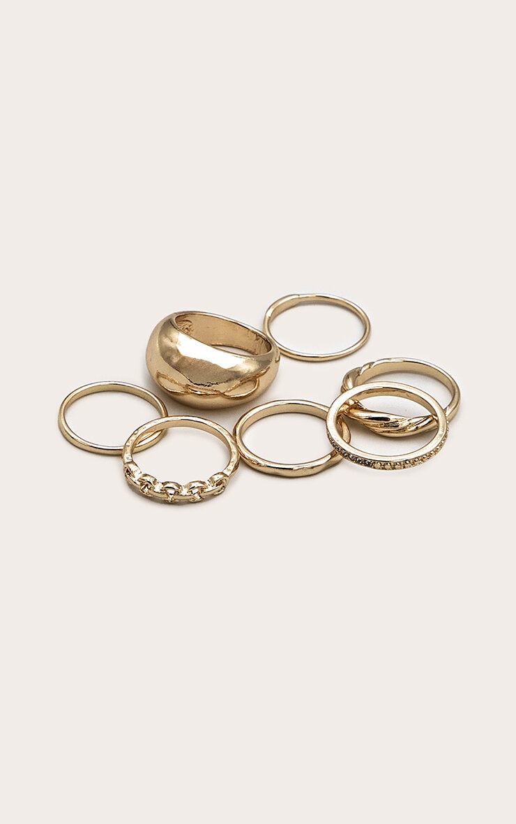 Gold Assorted Diamante Textured Multipack Rings image 2