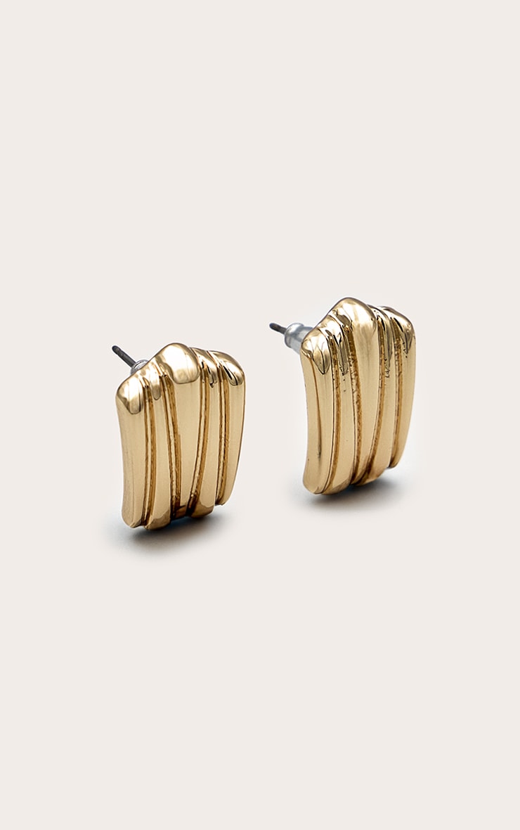 Gold Abstract Ridge Stud Earrings image 2