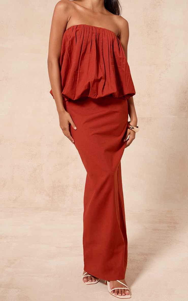 Rust Linen Look A Line Maxi Skirt image 2