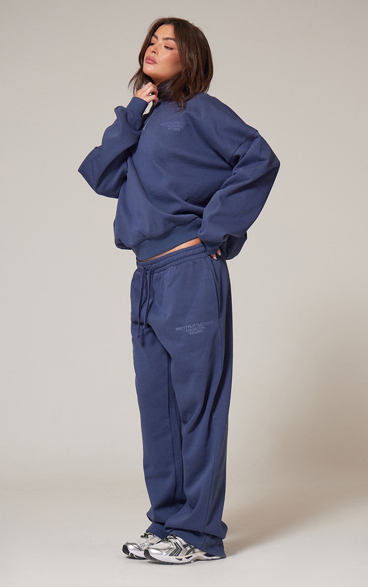 PRETTYLITTLETHING Navy Premium Print Half Zip Sweatshirt image 3
