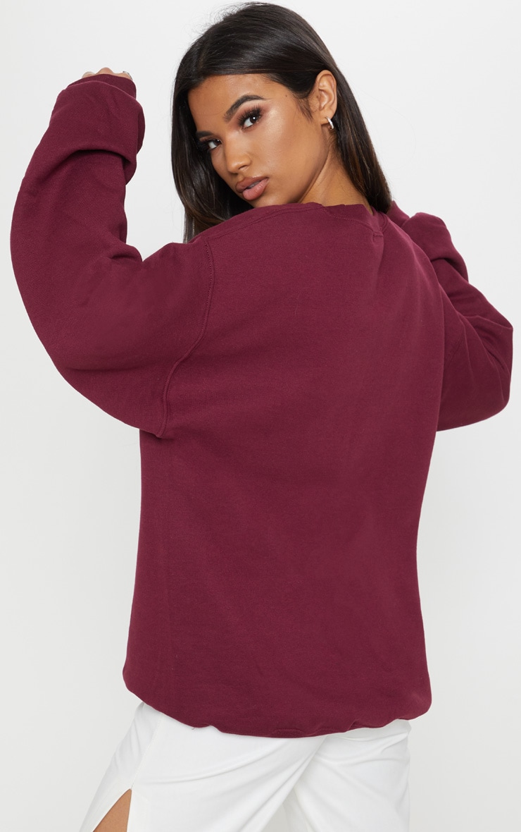 Burgundy Calabasas Slogan Print Oversized Sweater image 2