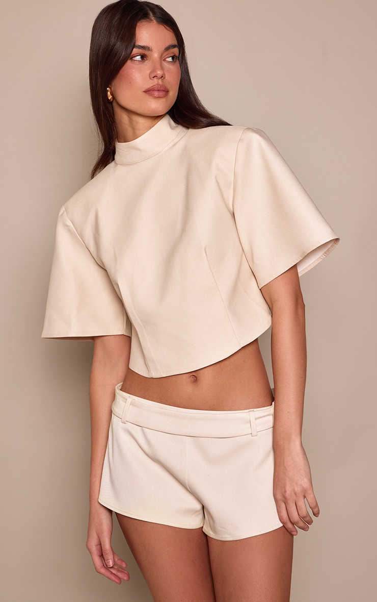 Cream Low Waist Button Detail Shorts image 2