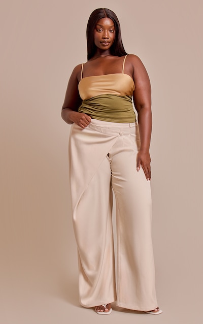 Plus Stone Woven Wrap Front Pants