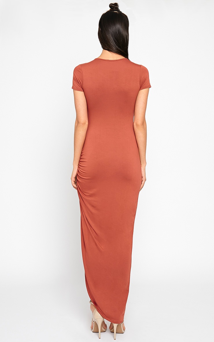 Basic Rust Ruched Cap Sleeve Maxi Dress PrettyLittleThing