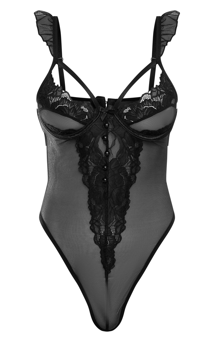 Black Lace Panel Frill Strap Body image 5