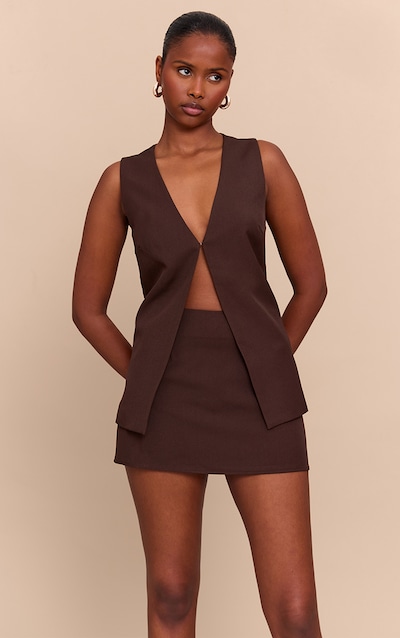 Gilet de tailleur tissé chocolat à agrafe et oeillet