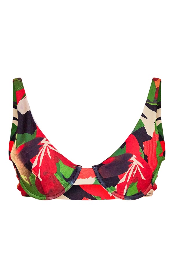 Multi Leaf Underwired Padded Bikini Top PrettyLittleThing IRE