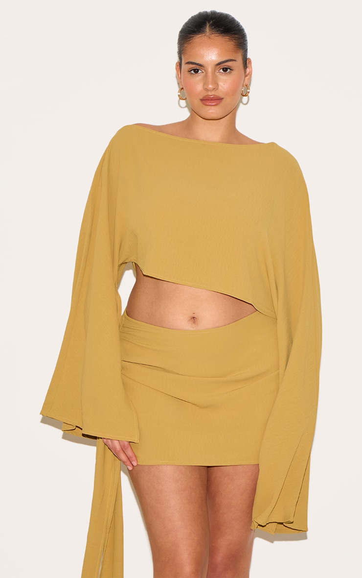 Plus Deep Mustard Floaty Woven Knot Side Mini Skirt image 4