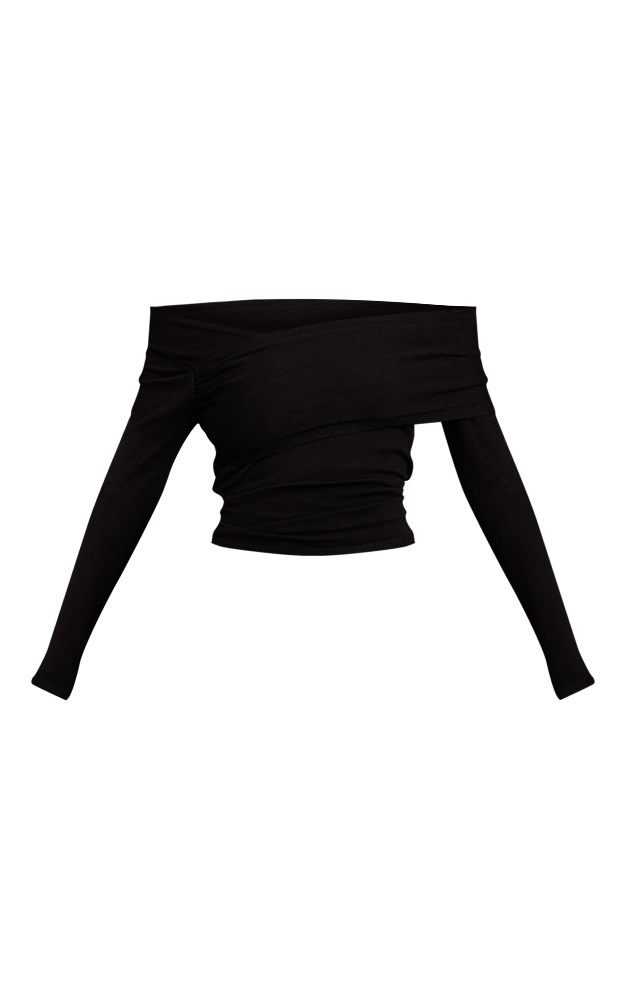 Black Long Sleeve Asymmetric Shoulder Knitted Top image 5
