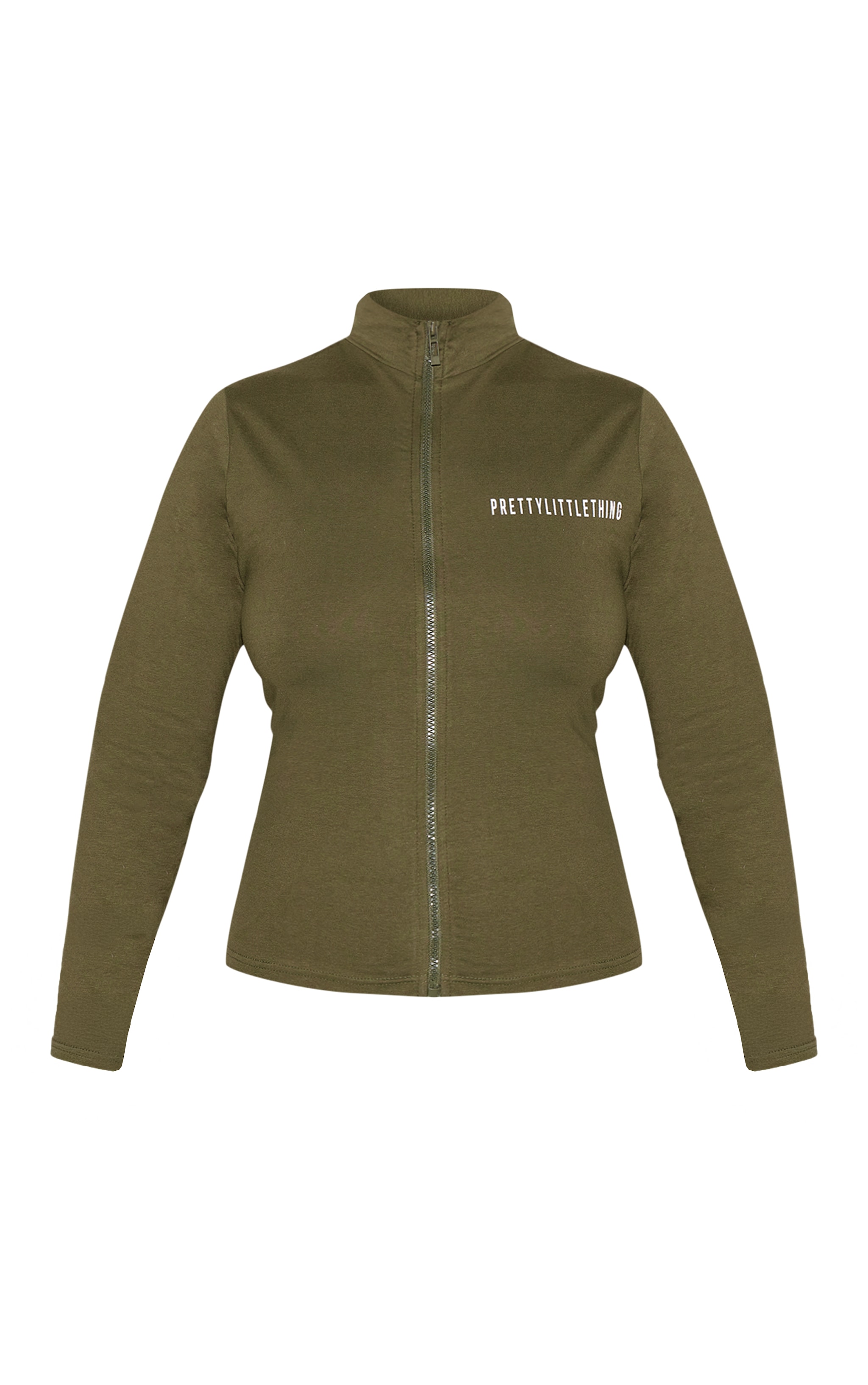 PRETTYLITTLETHING Plus Khaki Jersey Zip Through Long Sleeve Top image 5