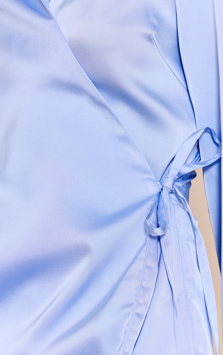 Blue Satin Tie Waist Detail Slouchy Shirt image 4