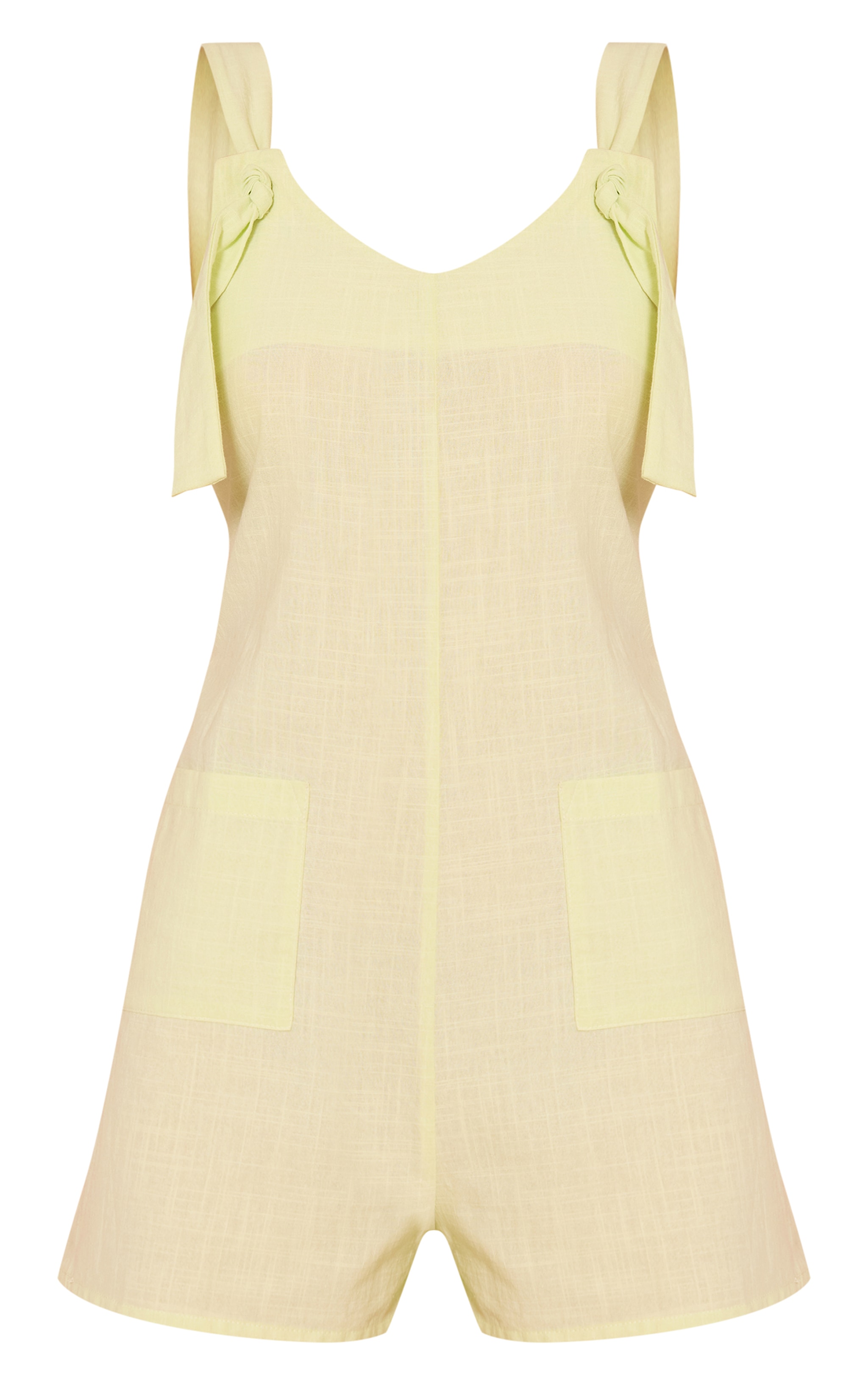 Lemon Linen Look Tie Shoulder Pocket Detail Romper image 5