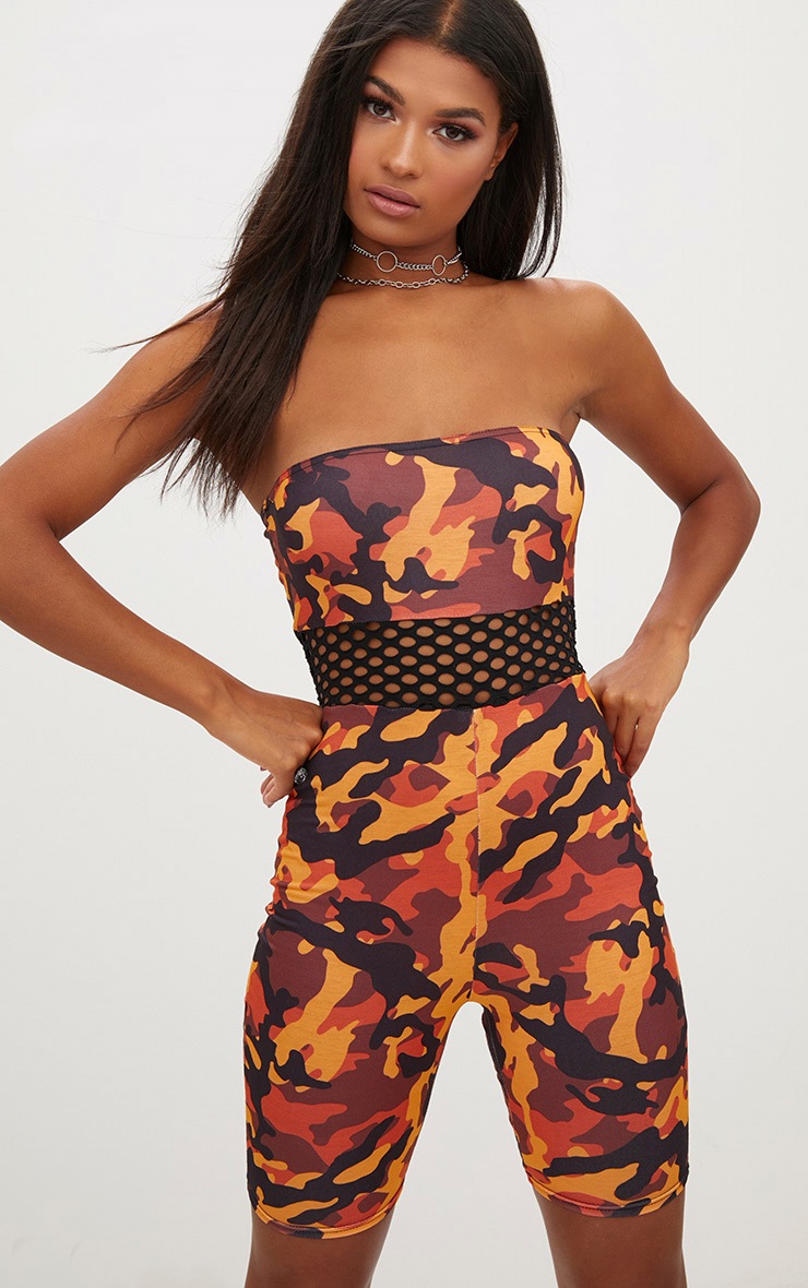 Orange Camo Unitard PrettyLittleThing