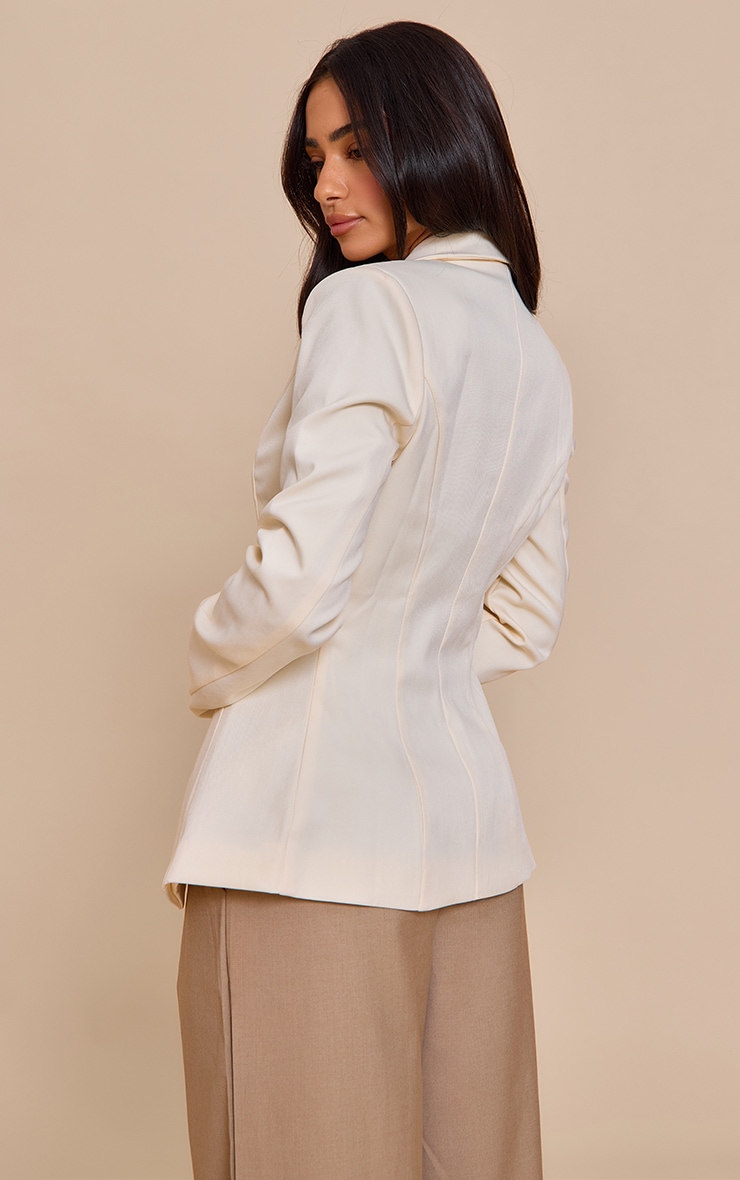 Petite Cream Open Cinched Waist Blazer image 2