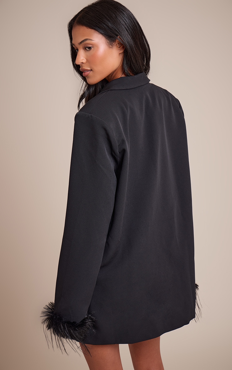 Tall Black Fur Cuff Detail Blazer Dress image 2