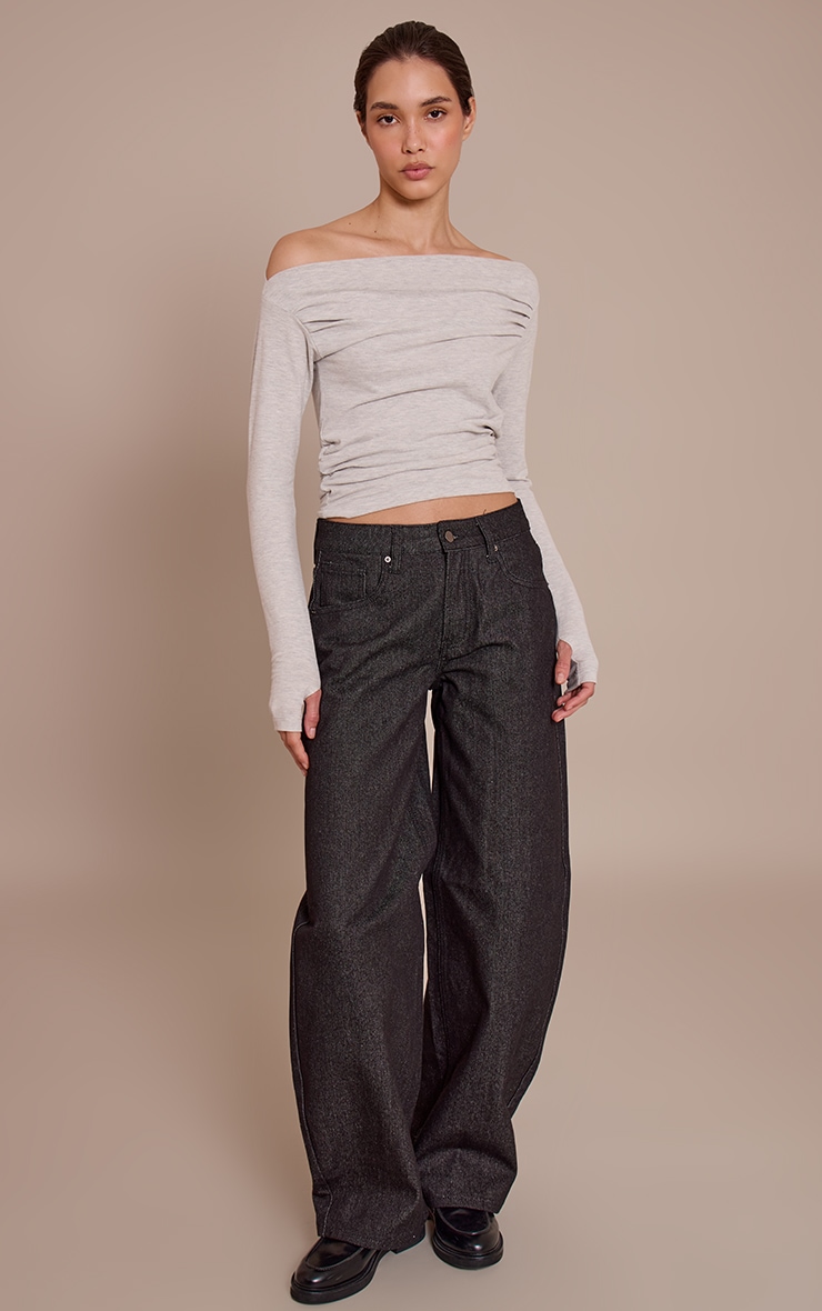 Grey Marl Soft Cotton Boat Neck Flared Long Sleeve Top image 3