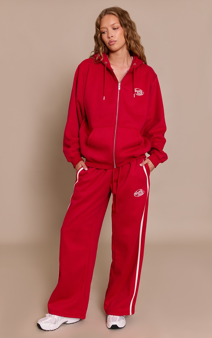 Red Sports Club Print Wide Leg Sweatpants image 2