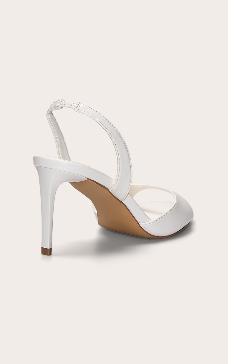 Cream PU Round Toe Barely There Heeled Sandals image 4