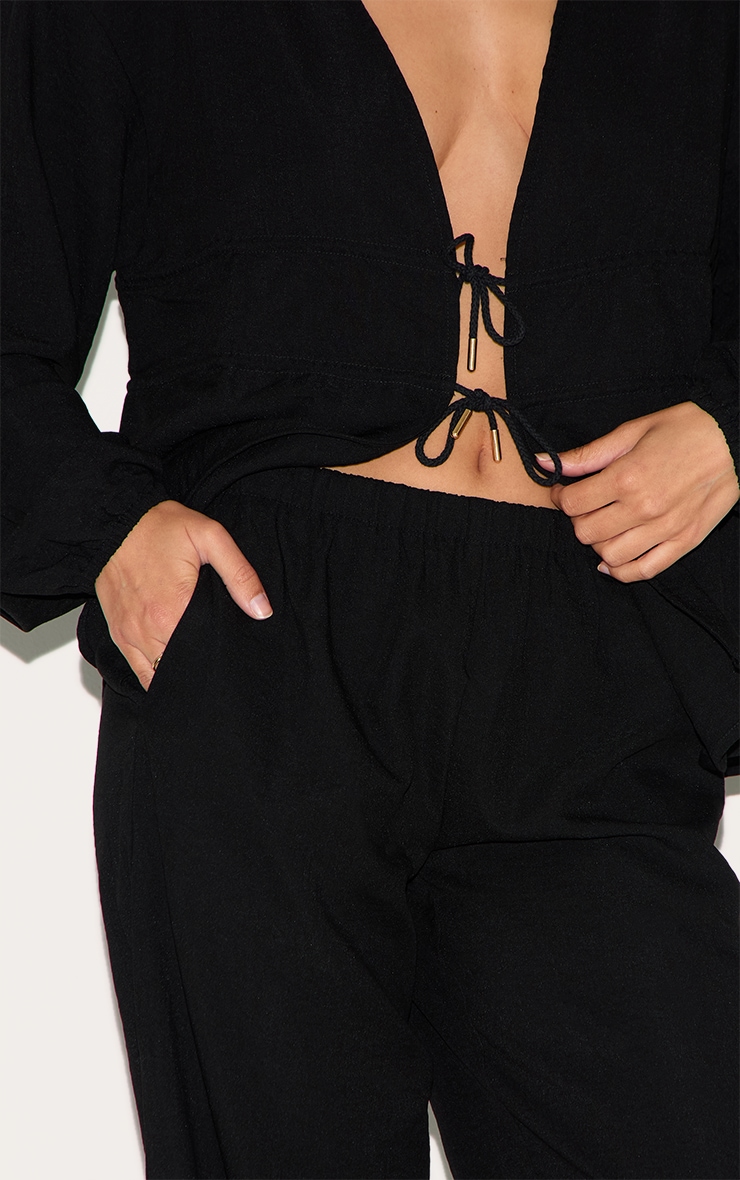 Black Textured Straight Leg Pants image 4