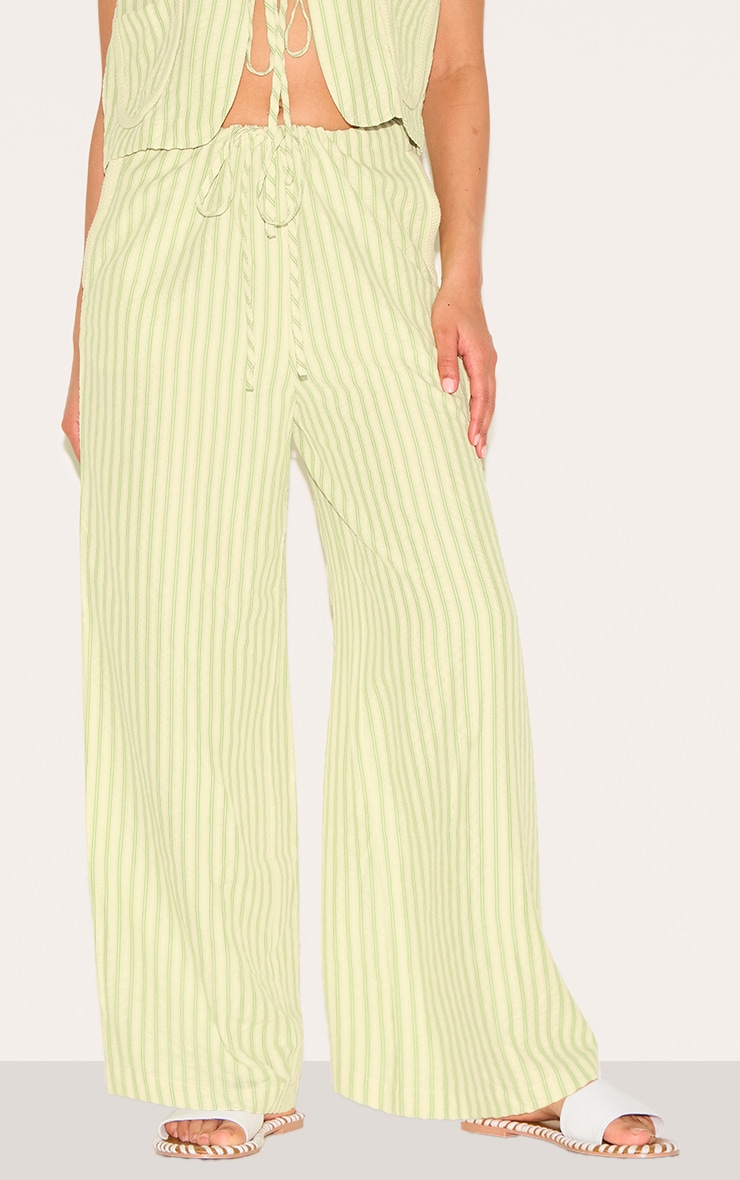 Petite Olive Striped Woven Wide Leg Pants image 2