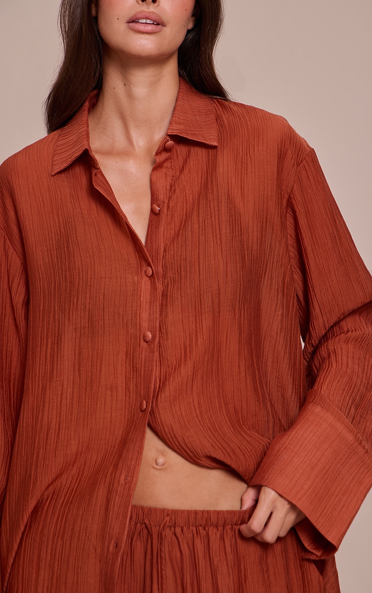 Burnt Orange Textured Oversized Deep Cuff Shirt image 4