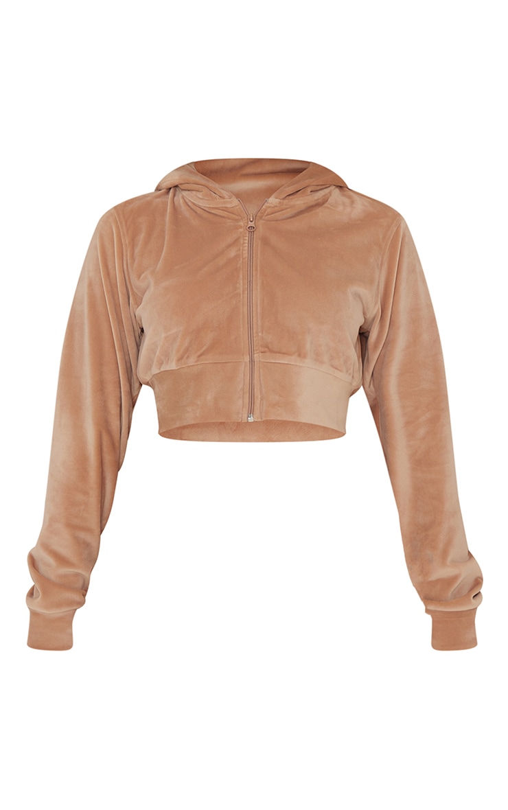 Mocha Velour Cropped Hoodie image 1