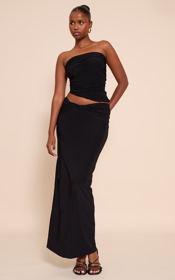 Black Double Slinky Twist Maxi Skirt